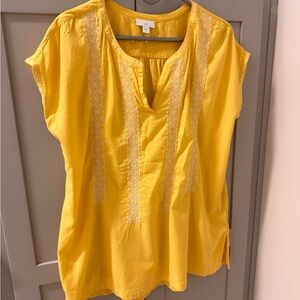 J. Jill Yellow Embroidered Split-Neck Tunic